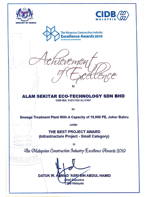 The Best Project Award (Infrastructure Project - Small Category) by CIDB at MCIEA 2019 