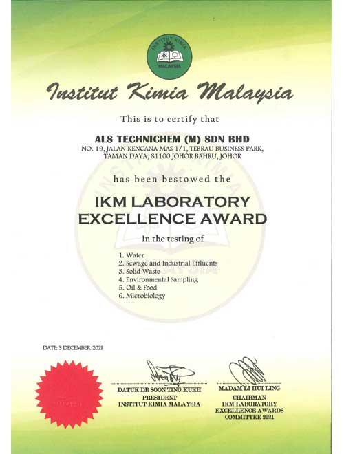 IKM Laboratory Excellence Award - ALS Johor Bahru (2021)